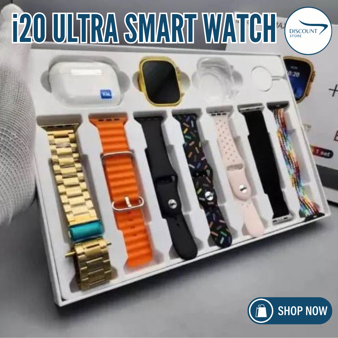 I20 Ultra Watch Max Suit Smart Watch + Earbuds (10 in 1 Set)