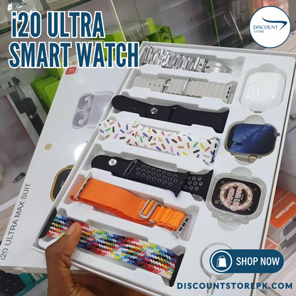I20 Ultra Watch Max Suit Smart Watch + Earbuds (10 in 1 Set)