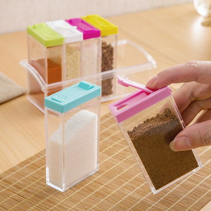Plastic Multicolor Spice Rack 6 Lid Container Set