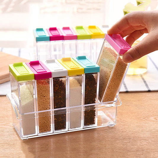 Plastic Multicolor Spice Rack 6 Lid Container Set
