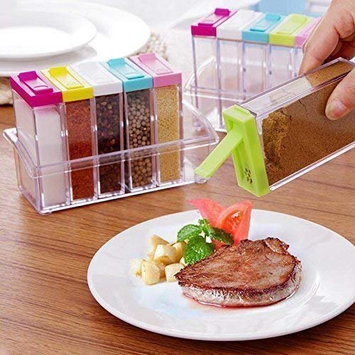 Plastic Multicolor Spice Rack 6 Lid Container Set