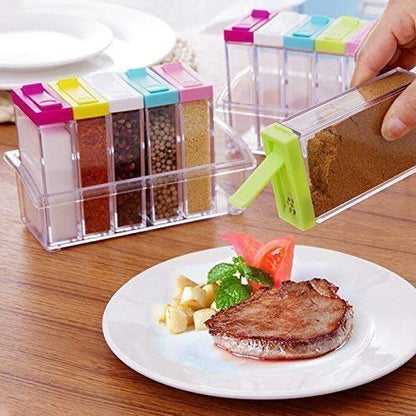 Plastic Multicolor Spice Rack 6 Lid Container Set